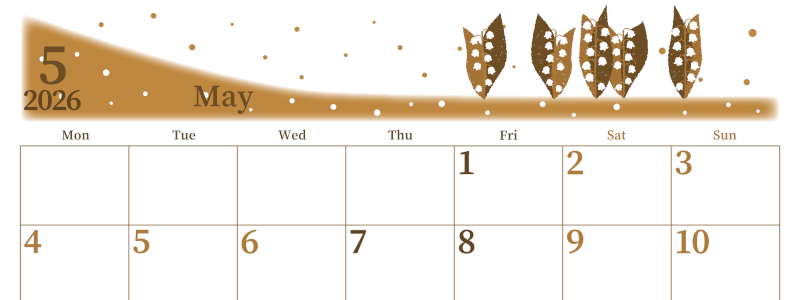 2026年5月横型レトロな月曜始まり 草花イラストのおしゃれA4無料セピア調カレンダー(2026-00650501)