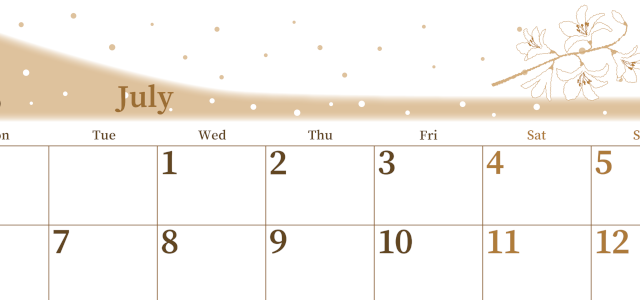 2026年7月横型レトロな月曜始まり 白ユリのイラストがおしゃれなA4無料セピア調カレンダー(2026-00650701)