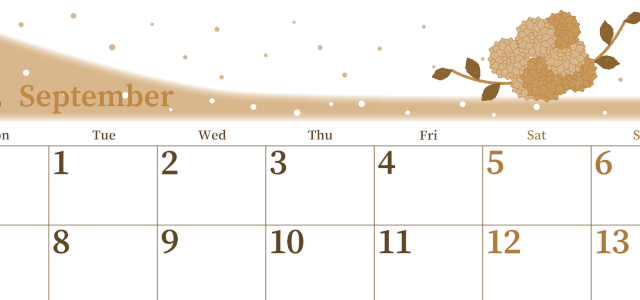 2026年9月横型レトロな月曜始まり マリーゴールドがおしゃれなイラストA4無料セピア調カレンダー(2026-00650901)