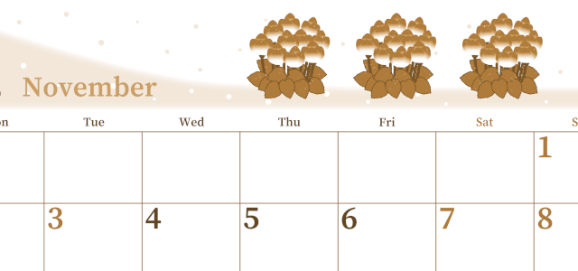 2026年11月横型レトロな月曜始まり シクラメンがおしゃれなイラストA4無料セピア調カレンダー(2026-00651101)