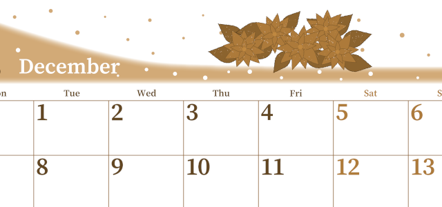 2026年12月横型レトロな月曜始まり ポインセチアがおしゃれなイラストA4無料セピア調カレンダー(2026-00651201)