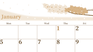 2026年1月横型レトロな日曜始まり 花イラストのおしゃれA4無料セピア調カレンダー(2026-00650100)