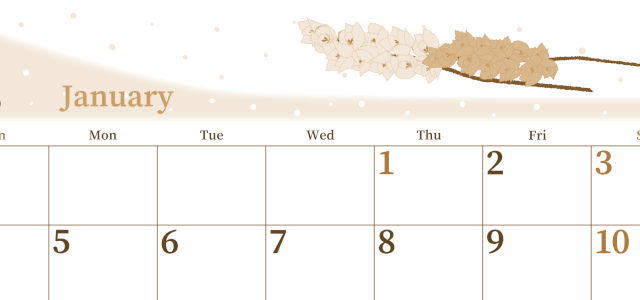 2026年1月横型レトロな日曜始まり 花イラストのおしゃれA4無料セピア調カレンダー(2026-00650100)