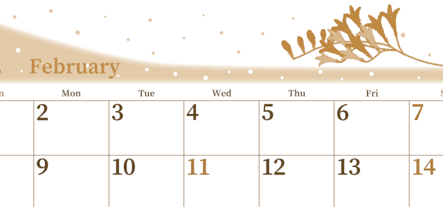 2026年2月横型レトロな日曜始まり 黄色花がおしゃれなイラストA4無料セピア調カレンダー(2026-00650200)