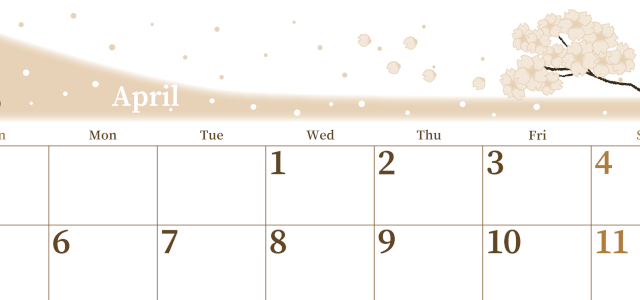 2026年4月横型レトロな日曜始まり 春のイラストのおしゃれA4無料セピア調カレンダー(2026-00650400)