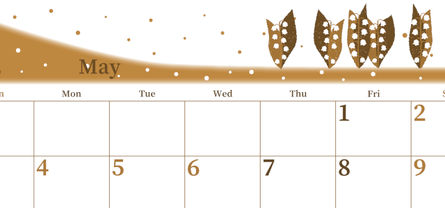 2026年5月横型レトロな日曜始まり 草花イラストのおしゃれA4無料セピア調カレンダー(2026-00650500)