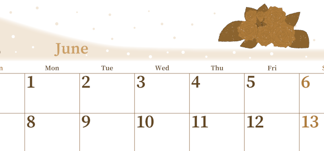 2026年6月横型レトロな日曜始まり 薔薇イラストのおしゃれA4無料セピア調カレンダー(2026-00650600)