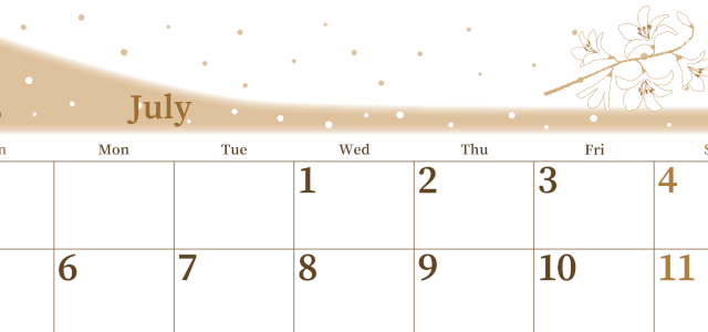 2026年7月横型レトロな日曜始まり 白ユリのイラストがおしゃれなA4無料セピア調カレンダー(2026-00650700)