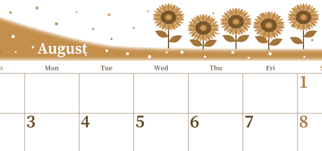 2026年8月横型レトロな日曜始まり 季節の花イラストのおしゃれA4無料セピア調カレンダー(2026-00650800)