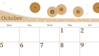 2026年10月横型レトロな日曜始まり ダリアの花イラストのおしゃれA4無料セピア調カレンダー(2026-00651000)