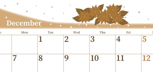 2026年12月横型レトロな日曜始まり ポインセチアがおしゃれなイラストA4無料セピア調カレンダー(2026-00651200)