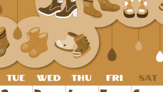 2026年6月縦型レトロな月曜始まり 長靴イラストのかわいいA4無料セピア調カレンダー(2026-00660611)