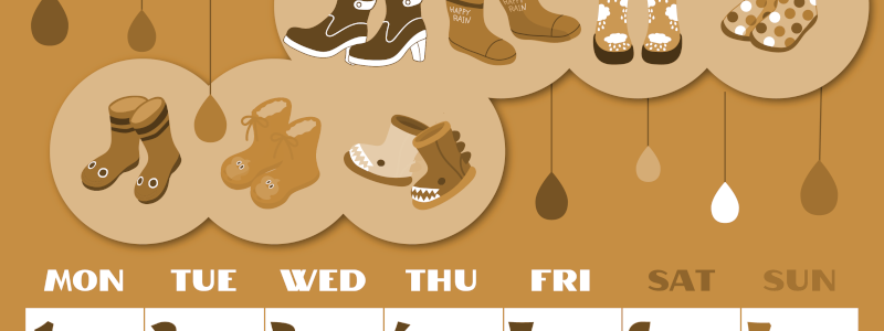 2026年6月縦型レトロな月曜始まり 長靴イラストのかわいいA4無料セピア調カレンダー(2026-00660611)