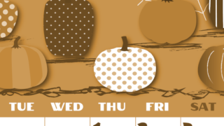 2026年10月縦型レトロな月曜始まり パンプキンがかわいいイラストA4無料セピア調カレンダー(2026-00661011)