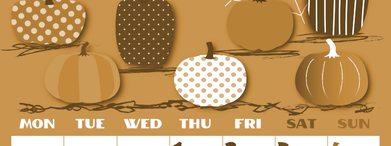 2026年10月縦型レトロな月曜始まり パンプキンがかわいいイラストA4無料セピア調カレンダー(2026-00661011)