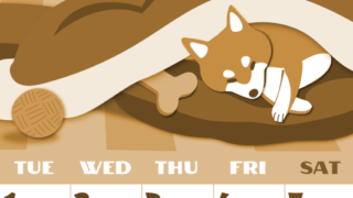 2026年12月縦型レトロな月曜始まり 柴犬イラストのかわいいA4無料セピア調カレンダー(2026-00661211)