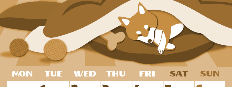 2026年12月縦型レトロな月曜始まり 柴犬イラストのかわいいA4無料セピア調カレンダー(2026-00661211)