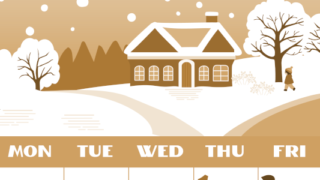 2026年1月縦型レトロな日曜始まり 北欧チックなイラストのかわいいA4無料セピア調カレンダー(2026-00660110)