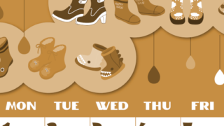 2026年6月縦型レトロな日曜始まり 長靴イラストのかわいいA4無料セピア調カレンダー(2026-00660610)