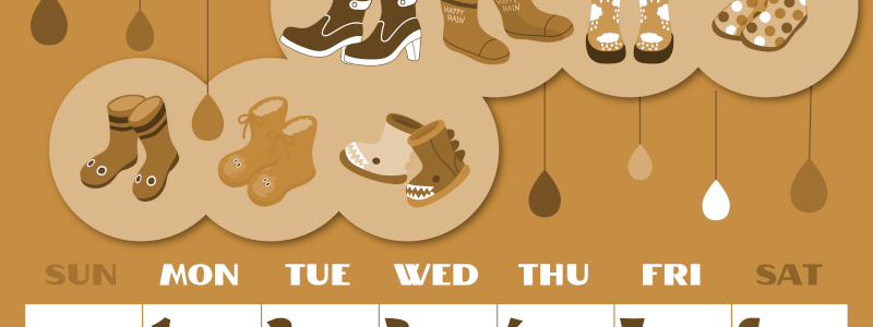 2026年6月縦型レトロな日曜始まり 長靴イラストのかわいいA4無料セピア調カレンダー(2026-00660610)