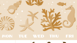 2026年7月縦型レトロな日曜始まり 海の生き物イラストがかわいいA4無料セピア調カレンダー(2026-00660710)