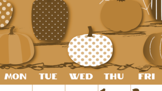 2026年10月縦型レトロな日曜始まり パンプキンがかわいいイラストA4無料セピア調カレンダー(2026-00661010)