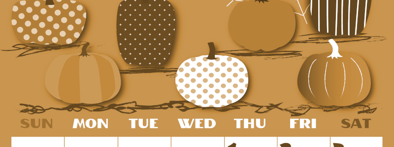 2026年10月縦型レトロな日曜始まり パンプキンがかわいいイラストA4無料セピア調カレンダー(2026-00661010)
