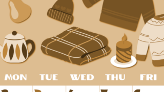 2026年11月縦型レトロな日曜始まり セーターがかわいいイラストA4無料セピア調カレンダー(2026-00661110)