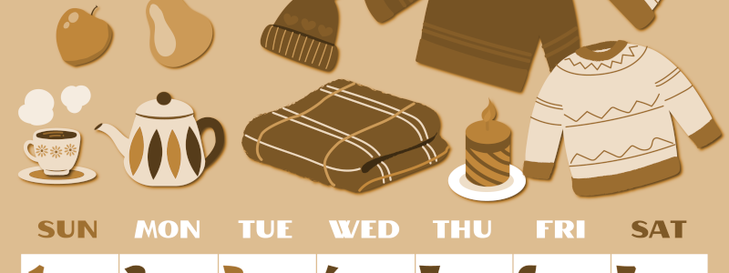 2026年11月縦型レトロな日曜始まり セーターがかわいいイラストA4無料セピア調カレンダー(2026-00661110)