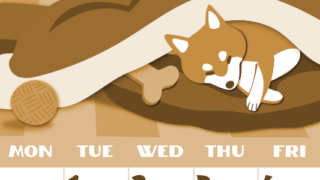 2026年12月縦型レトロな日曜始まり 柴犬イラストのかわいいA4無料セピア調カレンダー(2026-00661210)