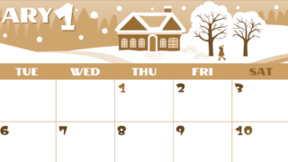 2026年1月横型レトロな月曜始まり 北欧風なイラストのかわいいA4無料セピア調カレンダー(2026-00660101)