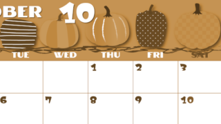 2026年10月横型レトロな月曜始まり パンプキンがかわいいイラストA4無料セピア調カレンダー(2026-00661001)