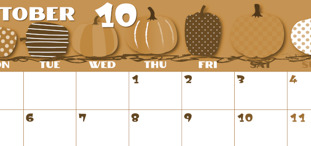 2026年10月横型レトロな月曜始まり パンプキンがかわいいイラストA4無料セピア調カレンダー(2026-00661001)
