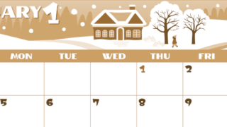 2026年1月横型レトロな日曜始まり 北欧調なイラストのかわいいA4無料セピア調カレンダー(2026-00660100)