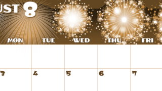 2026年8月横型レトロな日曜始まり 風物詩イラストのかわいいA4無料セピア調カレンダー(2026-00660800)