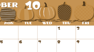 2026年10月横型レトロな日曜始まり パンプキンがかわいいイラストA4無料セピア調カレンダー(2026-00661000)