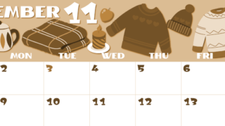 2026年11月横型レトロな日曜始まり セーターがかわいいイラストA4無料セピア調カレンダー(2026-00661100)