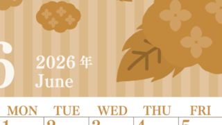 2026年6月縦型レトロな日曜始まり アジサイがおしゃれなイラストA4無料セピア調カレンダー(2026-00670610)