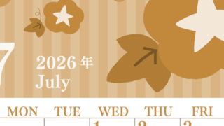 2026年7月縦型レトロな日曜始まり 朝顔イラストのおしゃれA4無料セピア調カレンダー(2026-00670710)