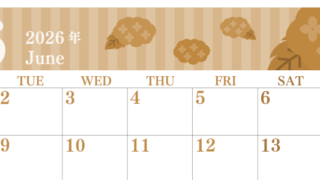 2026年6月横型レトロな月曜始まり アジサイがおしゃれなイラストA4無料セピア調カレンダー(2026-00670601)