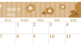 2026年7月横型レトロな月曜始まり 朝顔イラストのおしゃれA4無料セピア調カレンダー(2026-00670701)