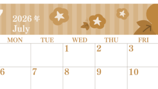2026年7月横型レトロな日曜始まり 朝顔イラストのおしゃれA4無料セピア調カレンダー(2026-00670700)