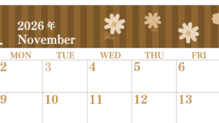 2026年11月横型レトロな日曜始まり 秋桜イラストのおしゃれA4無料セピア調カレンダー(2026-00671100)