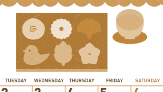 2026年6月縦型レトロな月曜始まり 和菓子イラストのかわいいA4無料セピア調カレンダー(2026-00680611)