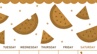 2026年8月縦型レトロな月曜始まり 季節の果物イラストのかわいいA4無料セピア調カレンダー(2026-00680811)