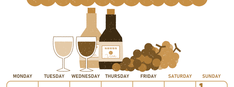 2026年11月縦型レトロな月曜始まり ぶどうイラストのかわいいA4無料セピア調カレンダー(2026-00681111)