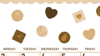 2026年2月縦型レトロな日曜始まり チョコのイラストがかわいいA4無料セピア調カレンダー(2026-00680210)