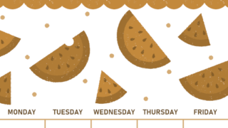 2026年8月縦型レトロな日曜始まり 季節の果物イラストのかわいいA4無料セピア調カレンダー(2026-00680810)