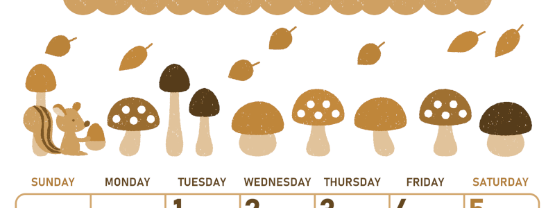 2026年9月縦型レトロな日曜始まり 秋の季節イラストがかわいいA4無料セピア調カレンダー(2026-00680910)
