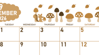 2026年9月横型レトロな月曜始まり 秋の季節イラストがかわいいA4無料セピア調カレンダー(2026-00680901)